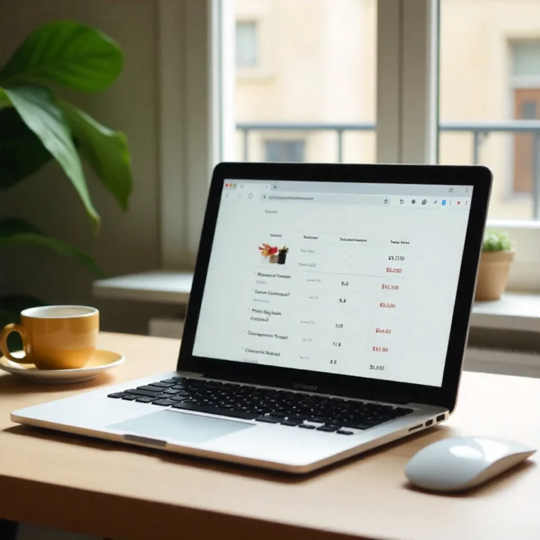 Portátil mostrando una tabla con datos y precios de productos