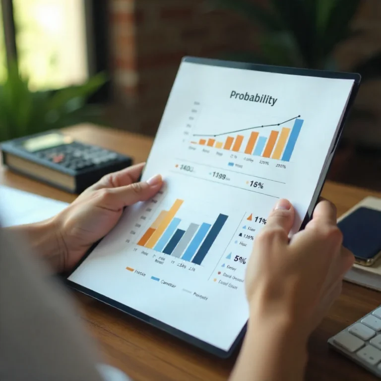 Tableta con gráficos de barras sostenida sobre una mesa de trabajo